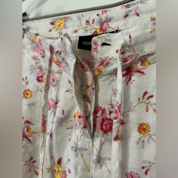 Moda Linen Floral Cargo Pants Size 8 White Pink Natural Y2K Cottagecore Straight - Picture 4 of 7